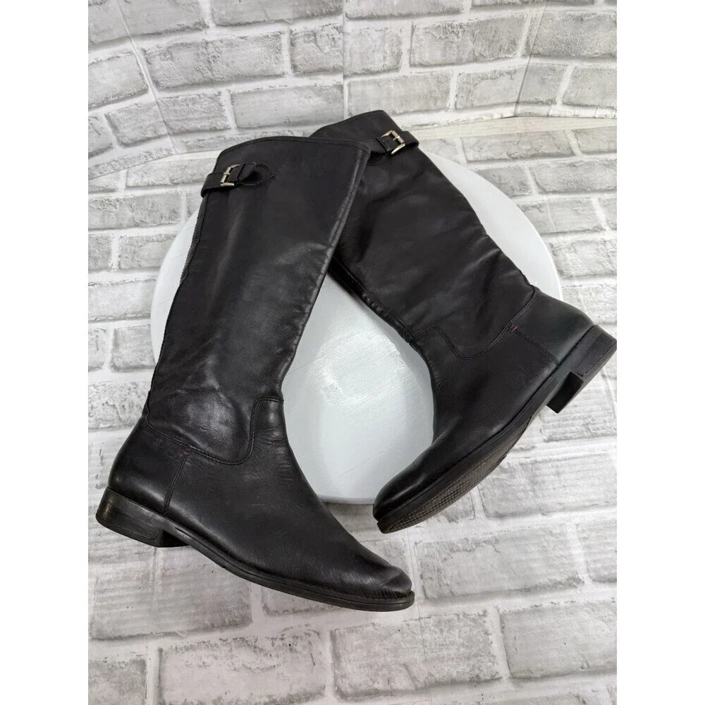 Tommy Hilfiger TWDEXTER Women’s Size 10 Black Leather Knee High Riding Boots